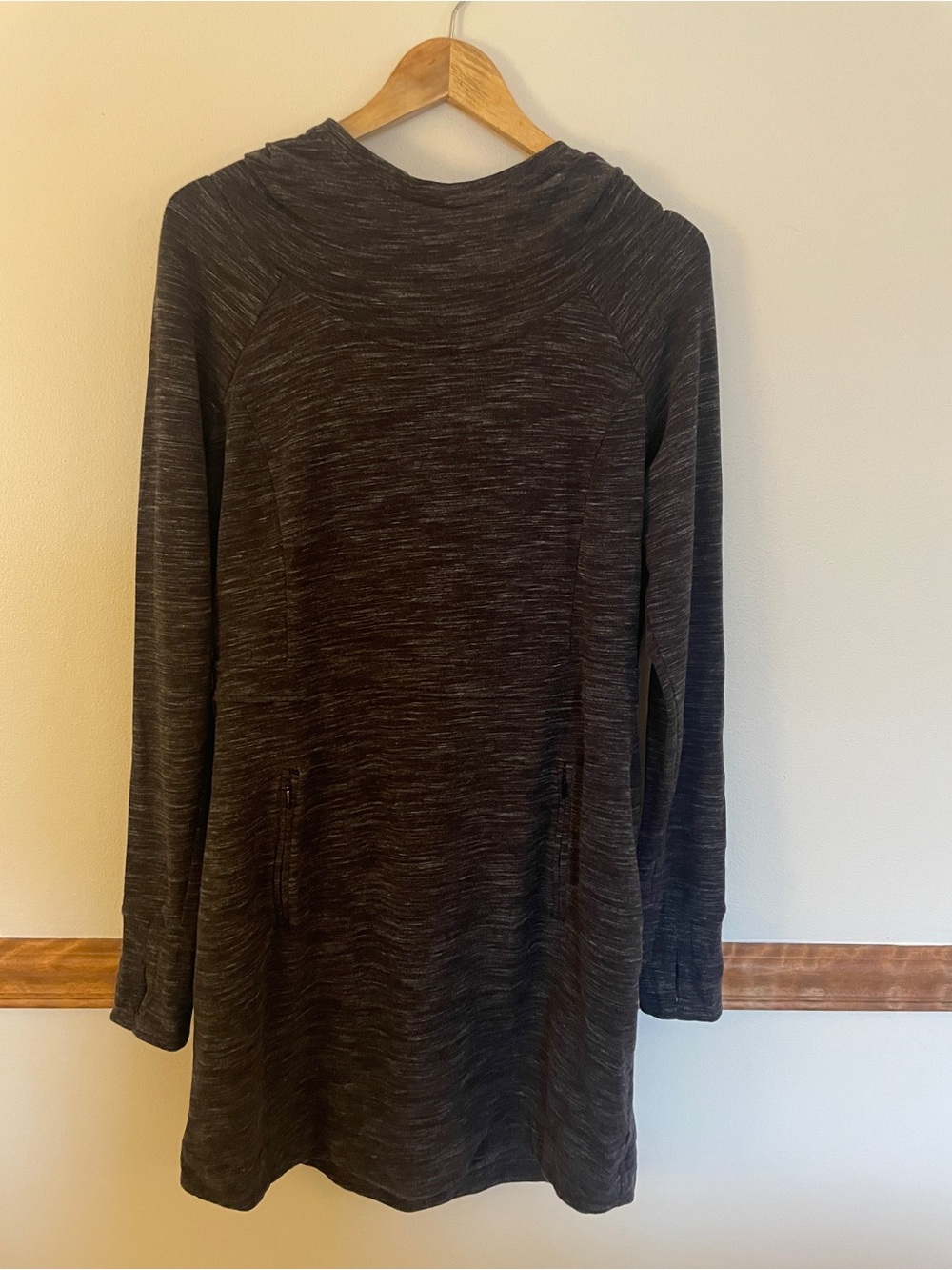 Athleta Power Down Heathered Charcoal Cowl Hooded Dress